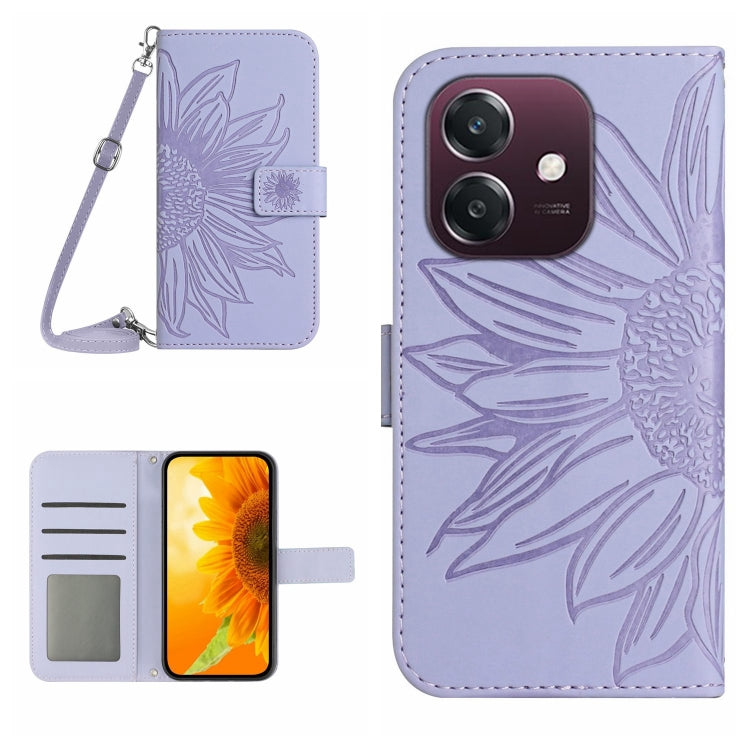 Skin Feel Custodia per telefono in pelle con flip in rilievo Sun Flower con cordino, For OPPO A3 4G Global / 5G Global, For OPPO A3x India