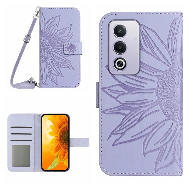 Skin Feel Custodia per telefono in pelle con flip in rilievo Sun Flower con cordino, For OPPO A80 EU / A3 Pro Global, For OPPO A3 Pro 5G India / K12x 5G Global