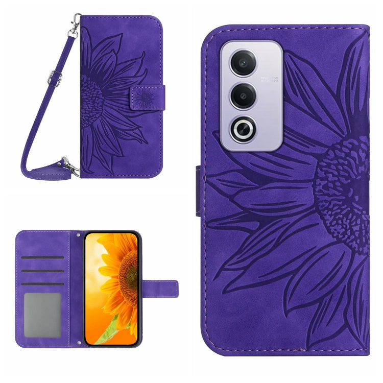 Skin Feel Custodia per telefono in pelle con flip in rilievo Sun Flower con cordino, For OPPO A80 EU / A3 Pro Global, For OPPO A3 Pro 5G India / K12x 5G Global