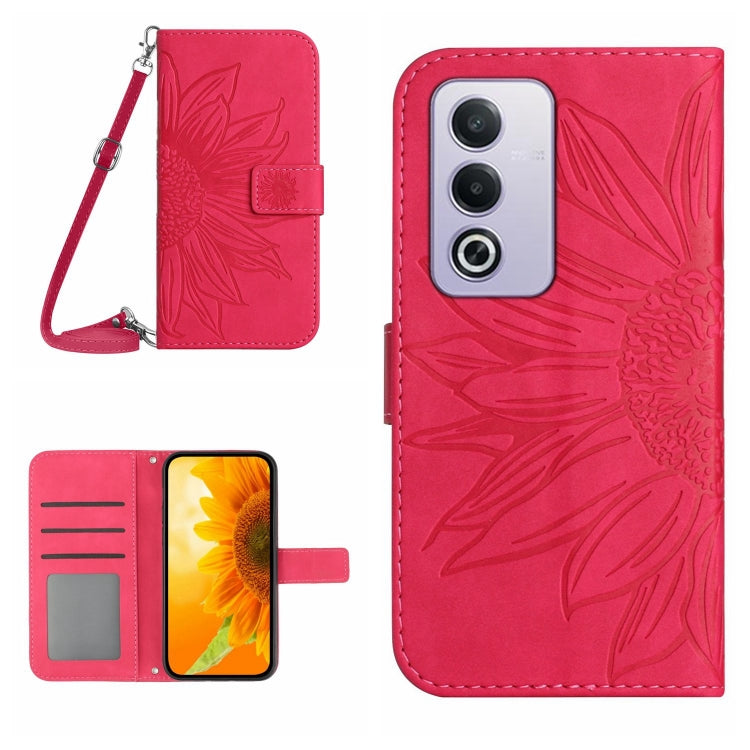 Skin Feel Custodia per telefono in pelle con flip in rilievo Sun Flower con cordino, For OPPO A80 EU / A3 Pro Global, For OPPO A3 Pro 5G India / K12x 5G Global