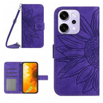 Skin Feel Custodia per telefono in pelle con flip in rilievo Sun Flower con cordino, For OPPO Reno14 Pro 5G Global, For OPPO Reno14 5G Global
