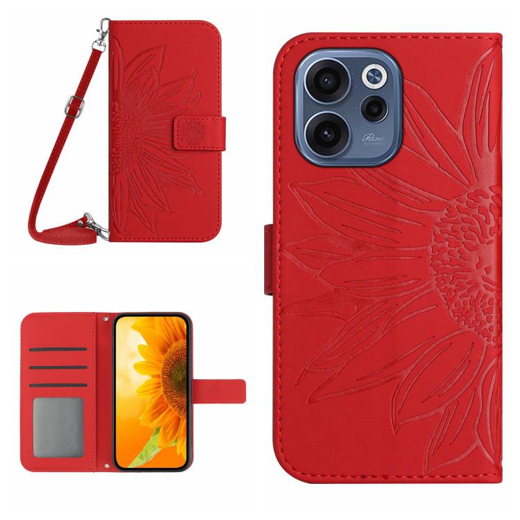 Skin Feel Custodia per telefono in pelle con flip in rilievo Sun Flower con cordino, For OPPO A6 5G Global / A6x 5G, For OPPO Reno15 F 5G Global