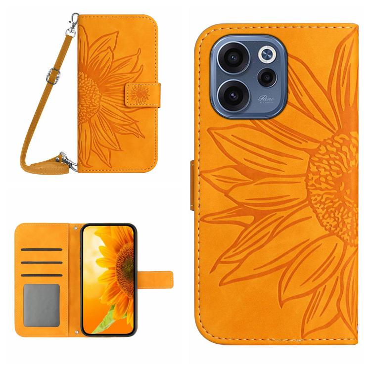 Skin Feel Custodia per telefono in pelle con flip in rilievo Sun Flower con cordino, For OPPO A6 5G Global / A6x 5G, For OPPO Reno15 F 5G Global