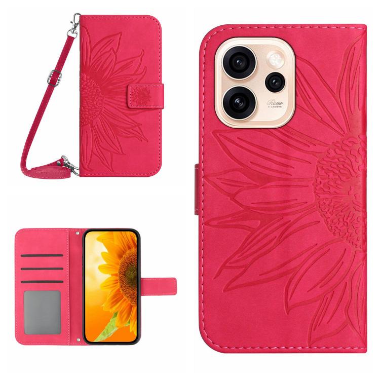 Skin Feel Custodia per telefono in pelle con flip in rilievo Sun Flower con cordino, For OPPO Reno15 Pro Max 5G Global, For OPPO Reno15 Pro 5G Global