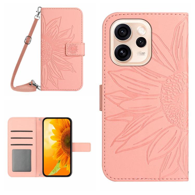 Skin Feel Custodia per telefono in pelle con flip in rilievo Sun Flower con cordino, For OPPO Reno15 Pro Max 5G Global, For OPPO Reno15 Pro 5G Global