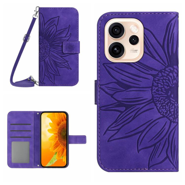 Skin Feel Custodia per telefono in pelle con flip in rilievo Sun Flower con cordino, For OPPO Reno15 Pro Max 5G Global, For OPPO Reno15 Pro 5G Global
