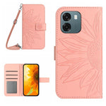 Skin Feel Custodia per telefono in pelle con flip in rilievo Sun Flower con cordino, For OPPO A6 5G Global / A6x 5G, For OPPO Reno15 F 5G Global