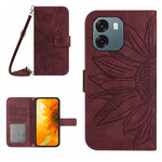 Skin Feel Custodia per telefono in pelle con flip in rilievo Sun Flower con cordino, For OPPO A6 5G Global / A6x 5G, For OPPO Reno15 F 5G Global