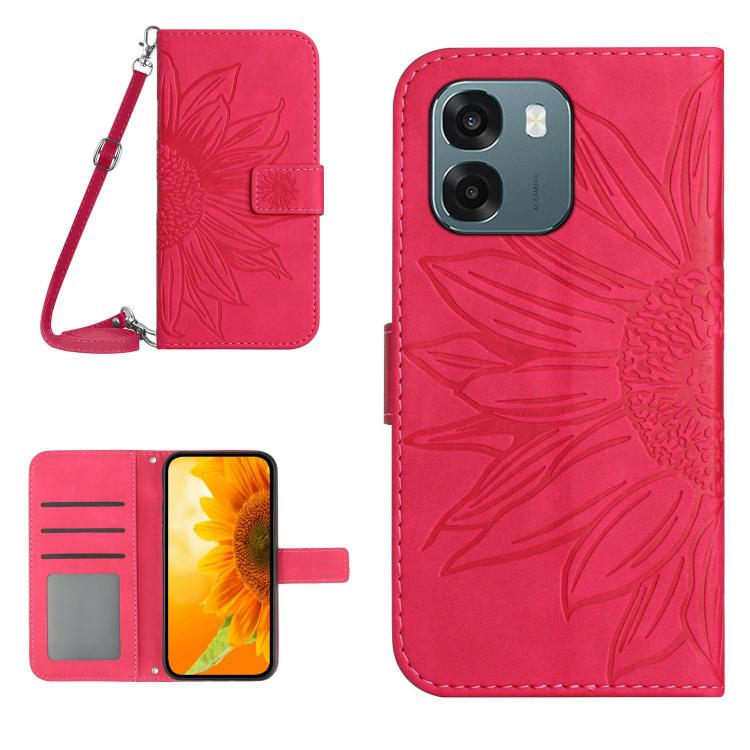 Skin Feel Custodia per telefono in pelle con flip in rilievo Sun Flower con cordino, For OPPO A6 5G Global / A6x 5G, For OPPO Reno15 F 5G Global