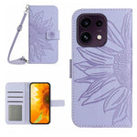 Skin Feel Custodia per telefono in pelle con flip in rilievo Sun Flower con cordino, For OPPO Reno16 F / Reno16 FS 5G, For OPPO Reno16 / Reno16 Pro 5G Global