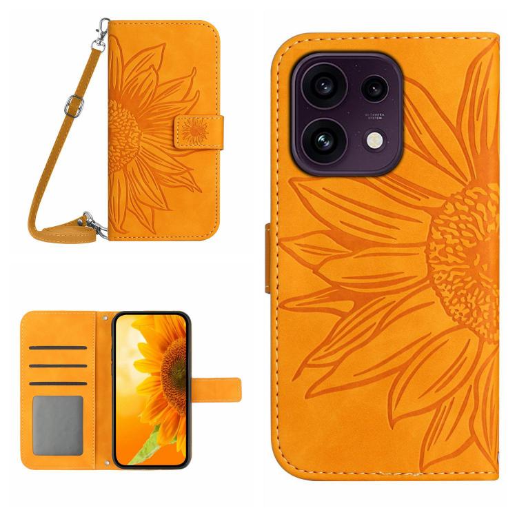 Skin Feel Custodia per telefono in pelle con flip in rilievo Sun Flower con cordino, For OPPO Reno16 F / Reno16 FS 5G, For OPPO Reno16 / Reno16 Pro 5G Global