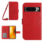 Skin Feel Custodia per telefono in pelle con flip in rilievo Sun Flower con cordino, For Google Pixel 8 Pro, For Google Pixel 8