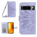 Skin Feel Custodia per telefono in pelle con flip in rilievo Sun Flower con cordino, For Google Pixel 8 Pro, For Google Pixel 8