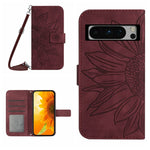 Skin Feel Custodia per telefono in pelle con flip in rilievo Sun Flower con cordino, For Google Pixel 8 Pro, For Google Pixel 8