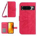 Skin Feel Custodia per telefono in pelle con flip in rilievo Sun Flower con cordino, For Google Pixel 8 Pro, For Google Pixel 8