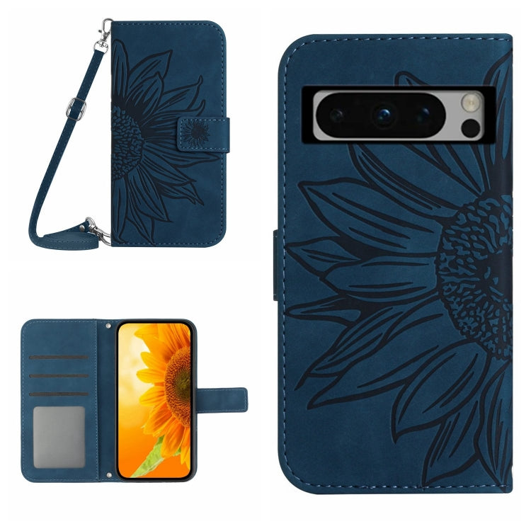 Skin Feel Custodia per telefono in pelle con flip in rilievo Sun Flower con cordino, For Google Pixel 8 Pro, For Google Pixel 8