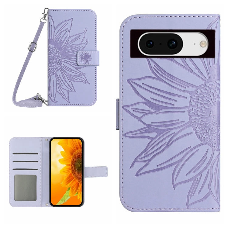 Skin Feel Custodia per telefono in pelle con flip in rilievo Sun Flower con cordino, For Google Pixel 8 Pro, For Google Pixel 8