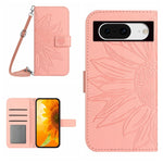 Skin Feel Custodia per telefono in pelle con flip in rilievo Sun Flower con cordino, For Google Pixel 8 Pro, For Google Pixel 8