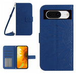 Skin Feel Custodia per telefono in pelle con flip in rilievo Sun Flower con cordino, For Google Pixel 8 Pro, For Google Pixel 8