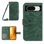Skin Feel Custodia per telefono in pelle con flip in rilievo Sun Flower con cordino, For Google Pixel 8 Pro, For Google Pixel 8
