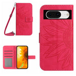 Skin Feel Custodia per telefono in pelle con flip in rilievo Sun Flower con cordino, For Google Pixel 8 Pro, For Google Pixel 8