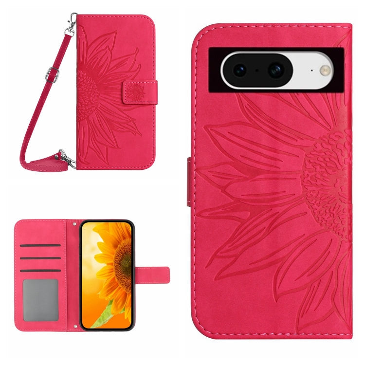 Skin Feel Custodia per telefono in pelle con flip in rilievo Sun Flower con cordino, For Google Pixel 8 Pro, For Google Pixel 8