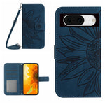 Skin Feel Custodia per telefono in pelle con flip in rilievo Sun Flower con cordino, For Google Pixel 8 Pro, For Google Pixel 8