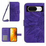 Skin Feel Custodia per telefono in pelle con flip in rilievo Sun Flower con cordino, For Google Pixel 8 Pro, For Google Pixel 8