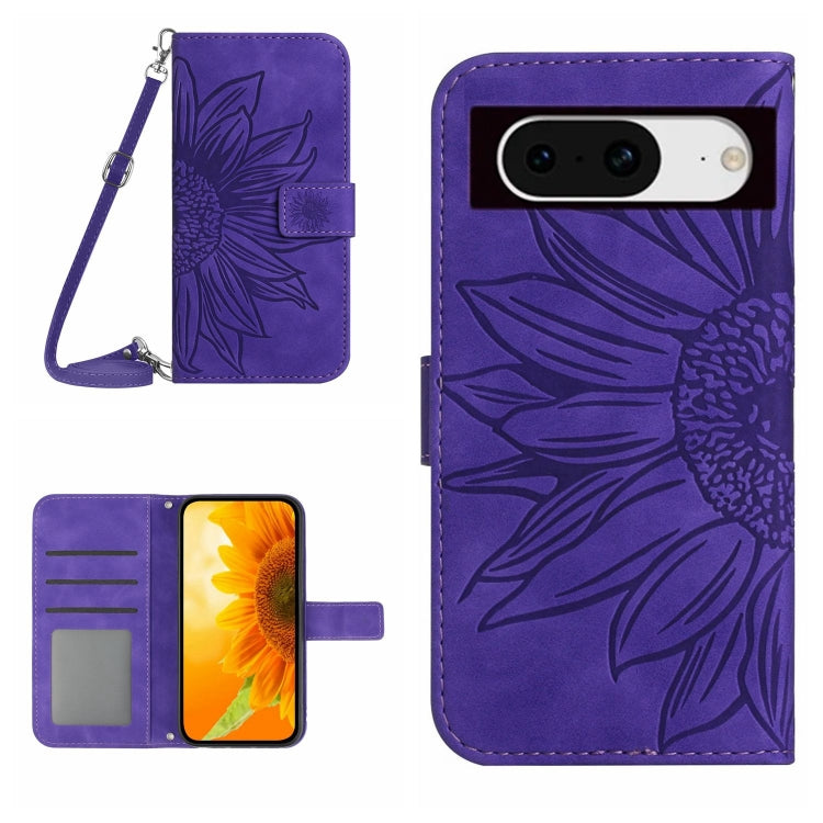 Skin Feel Custodia per telefono in pelle con flip in rilievo Sun Flower con cordino, For Google Pixel 8 Pro, For Google Pixel 8