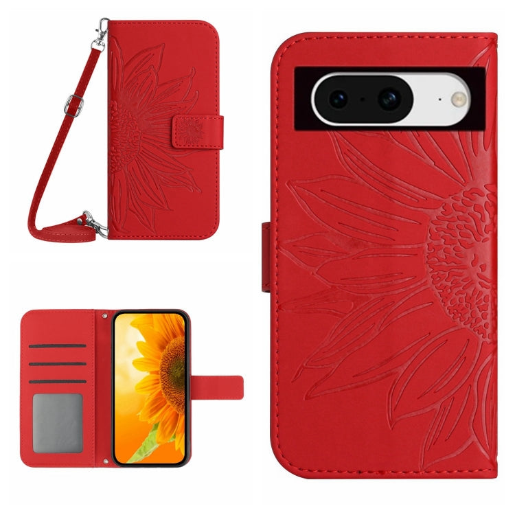 Skin Feel Custodia per telefono in pelle con flip in rilievo Sun Flower con cordino, For Google Pixel 9, For Google Pixel 8a