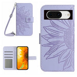 Skin Feel Custodia per telefono in pelle con flip in rilievo Sun Flower con cordino, For Google Pixel 9, For Google Pixel 8a