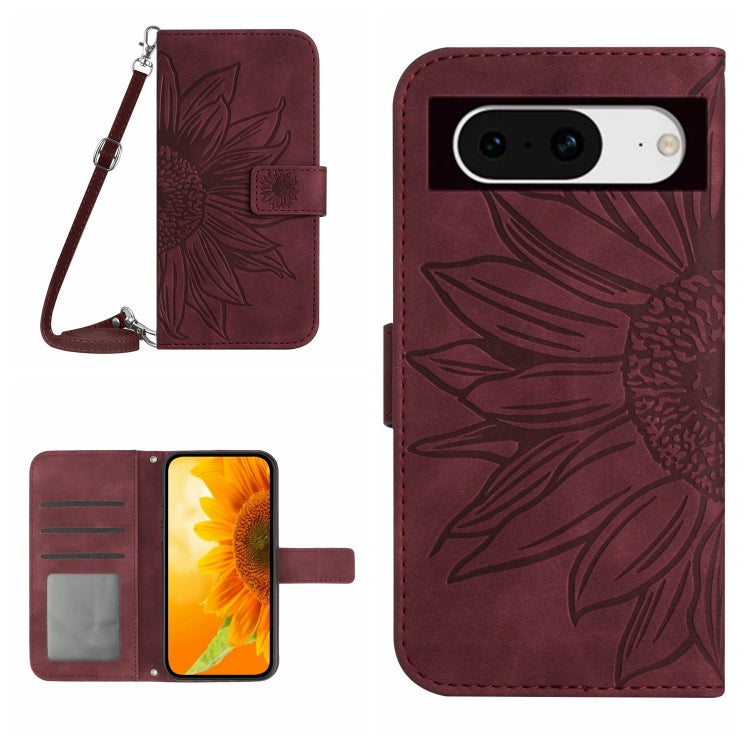 Skin Feel Custodia per telefono in pelle con flip in rilievo Sun Flower con cordino, For Google Pixel 9, For Google Pixel 8a