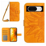 Skin Feel Custodia per telefono in pelle con flip in rilievo Sun Flower con cordino, For Google Pixel 9, For Google Pixel 8a