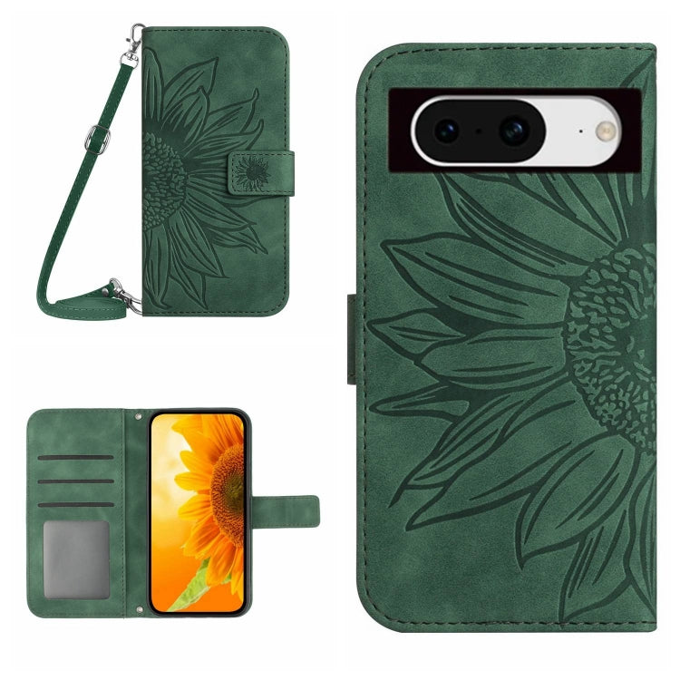 Skin Feel Custodia per telefono in pelle con flip in rilievo Sun Flower con cordino, For Google Pixel 9, For Google Pixel 8a