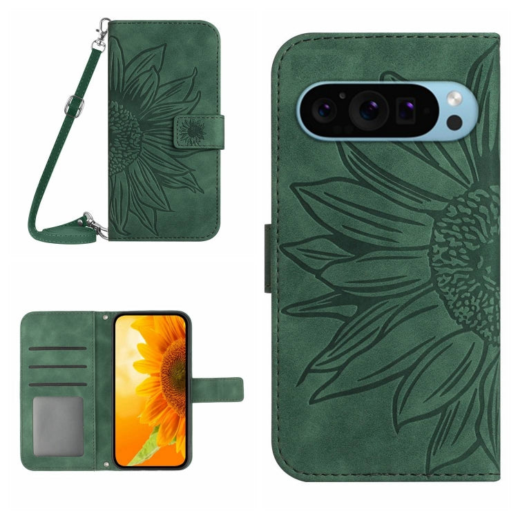 Skin Feel Custodia per telefono in pelle con flip in rilievo Sun Flower con cordino, For Google Pixel 9 Pro XL, For Google Pixel 9 Pro