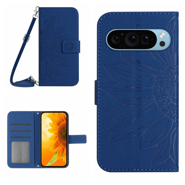 Skin Feel Custodia per telefono in pelle con flip in rilievo Sun Flower con cordino, For Google Pixel 9, For Google Pixel 8a
