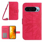 Skin Feel Custodia per telefono in pelle con flip in rilievo Sun Flower con cordino, For Google Pixel 9 Pro XL, For Google Pixel 9 Pro