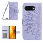 Skin Feel Custodia per telefono in pelle con flip in rilievo Sun Flower con cordino, For Google Pixel 10a, For Google Pixel 9a