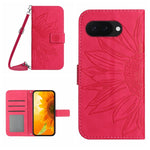 Skin Feel Custodia per telefono in pelle con flip in rilievo Sun Flower con cordino, For Google Pixel 10a, For Google Pixel 9a