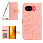 Skin Feel Custodia per telefono in pelle con flip in rilievo Sun Flower con cordino, For Google Pixel 10a, For Google Pixel 9a