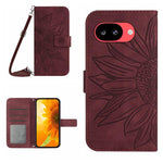 Skin Feel Custodia per telefono in pelle con flip in rilievo Sun Flower con cordino, For Google Pixel 10a, For Google Pixel 9a