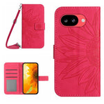 Skin Feel Custodia per telefono in pelle con flip in rilievo Sun Flower con cordino, For Google Pixel 10a, For Google Pixel 9a