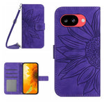 Skin Feel Custodia per telefono in pelle con flip in rilievo Sun Flower con cordino, For Google Pixel 10a, For Google Pixel 9a