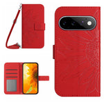 Skin Feel Custodia per telefono in pelle con flip in rilievo Sun Flower con cordino, For Google Pixel 11 Pro XL, For Google Pixel 11 Pro / 11