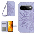 Skin Feel Custodia per telefono in pelle con flip in rilievo Sun Flower con cordino, For Google Pixel 11 Pro XL, For Google Pixel 11 Pro / 11