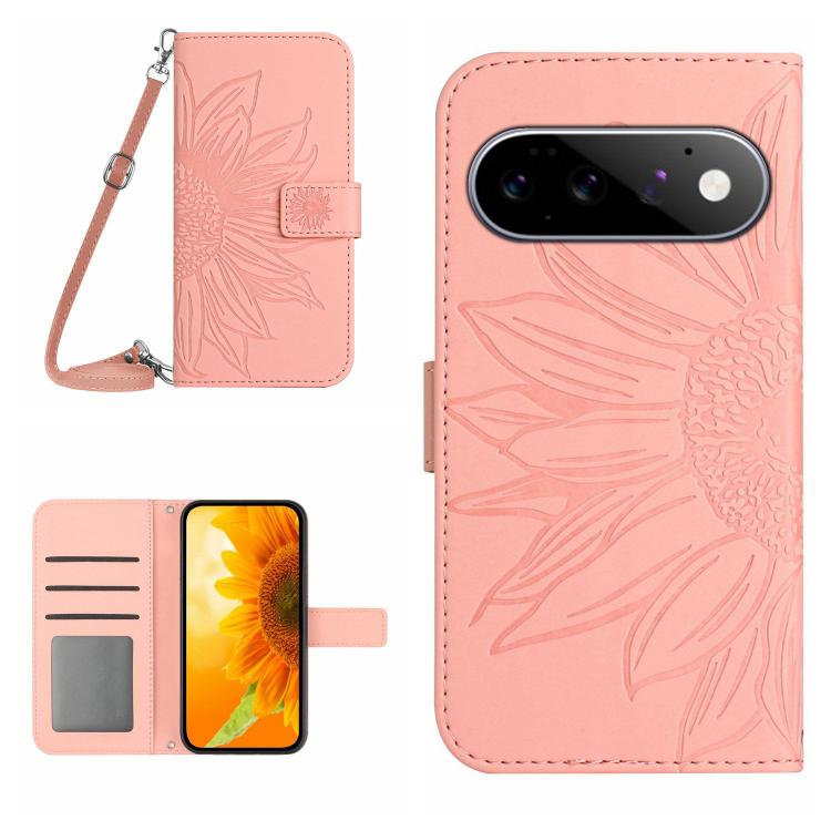 Skin Feel Custodia per telefono in pelle con flip in rilievo Sun Flower con cordino, For Google Pixel 11 Pro XL, For Google Pixel 11 Pro / 11