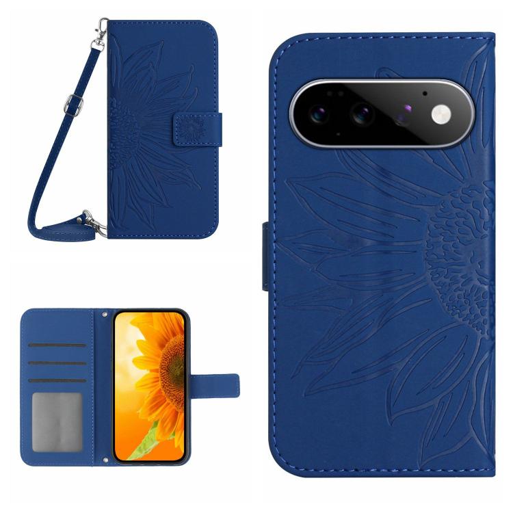 Skin Feel Custodia per telefono in pelle con flip in rilievo Sun Flower con cordino, For Google Pixel 11 Pro XL, For Google Pixel 11 Pro / 11