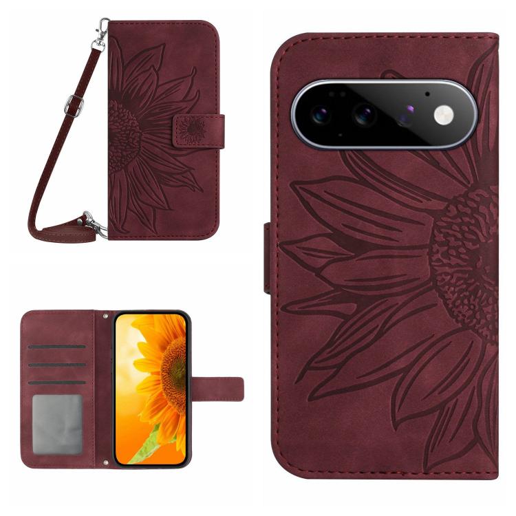 Skin Feel Custodia per telefono in pelle con flip in rilievo Sun Flower con cordino, For Google Pixel 11 Pro XL, For Google Pixel 11 Pro / 11