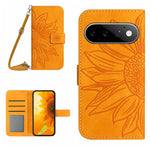 Skin Feel Custodia per telefono in pelle con flip in rilievo Sun Flower con cordino, For Google Pixel 11 Pro XL, For Google Pixel 11 Pro / 11