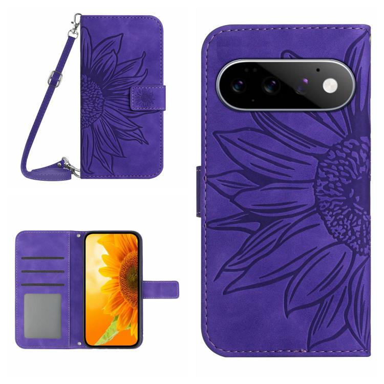 Skin Feel Custodia per telefono in pelle con flip in rilievo Sun Flower con cordino, For Google Pixel 11 Pro XL, For Google Pixel 11 Pro / 11